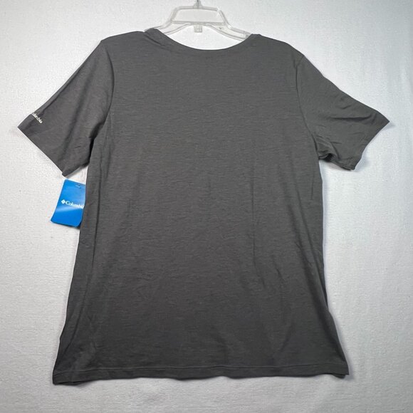 Columbia Womens LG "Outdoors Is For Everyone" Grey V-Neck Tee NWT - Picture 3 of 11